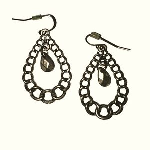 1" Antique Silver Biker Chain Teardrop Pierced Dangle Earrings Wire Hook